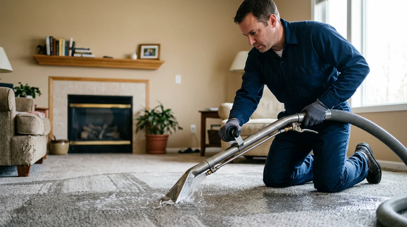Water damage restoration technician working near Palmyra, WI